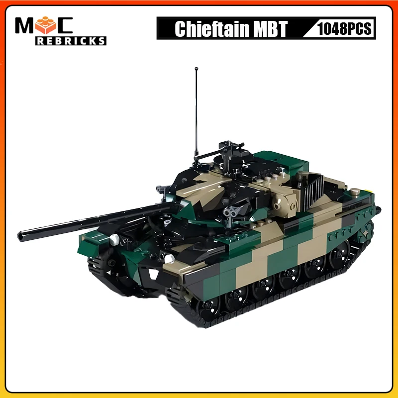 Military Heavy Panzer Chieftain Main Battle Tank Double Wide Track Armor Vehicles MOC Building Blocks Assembly Model Kid's Toys