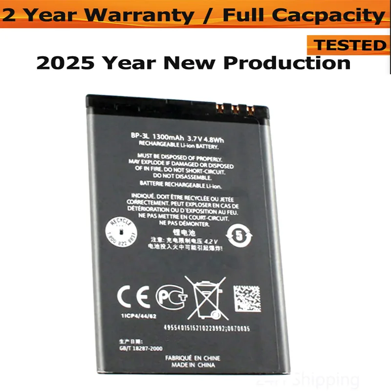 Battery BP-3L For NOKIA Lumia 710 510 603 303 603 610 3030 BP3L Battery 1300mAh MQNLQ