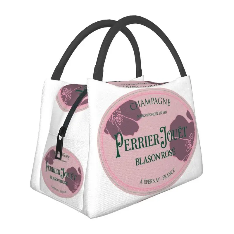 

Perrier Champagne Jouets Blason Rose Resuable Lunch Boxes Women Waterproof Cooler Thermal Food Insulated Lunch Bag Container