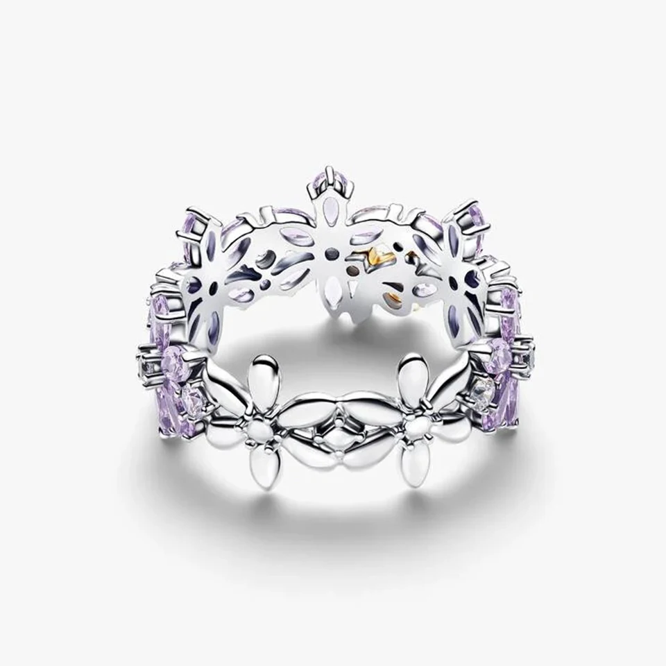 

2026 New 925 Silver Color Noble Chakra Heart shaped Bee Specimen Princess Crown ME Bow Ring DIY Exquisite Charm Jewelry Gift