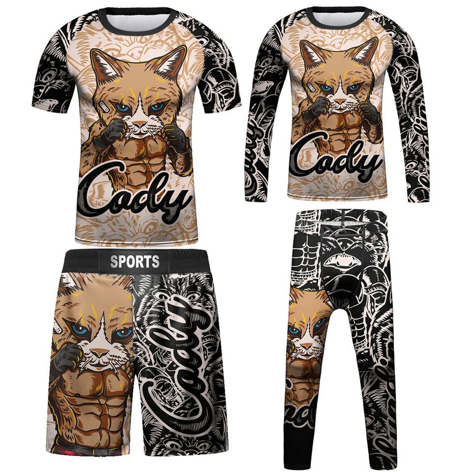 Bjj Kid MMA Rash guard Jiu jitsu T-shirt+Pant Sets Gi Kickboxing Jerseys Sport Boys Children Muay Thai Shorts MMA Boxing Shirts