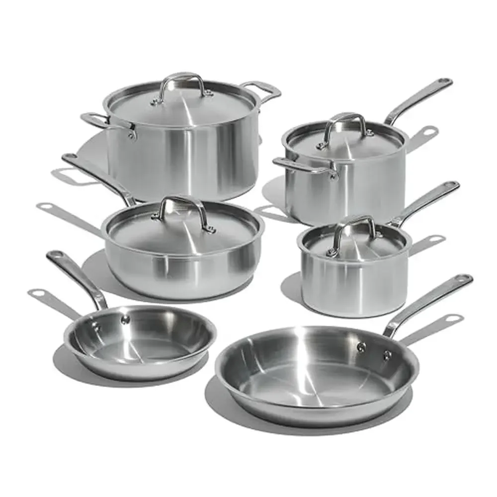 10-Piece Stainless Clad Cookware Set 5 Ply Includes Frying Pans Saucepan Saucier Stock Pot Maximum Heat Control Induction