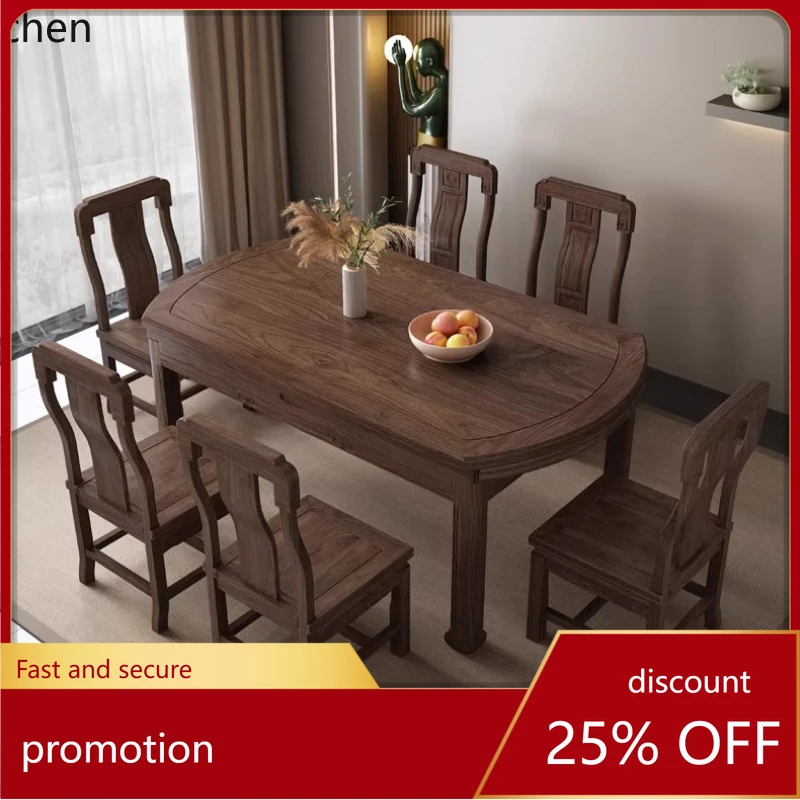 HXL Walnut Wood Square and Round Dual-use Solid Wood Extendable Folding Dining Table