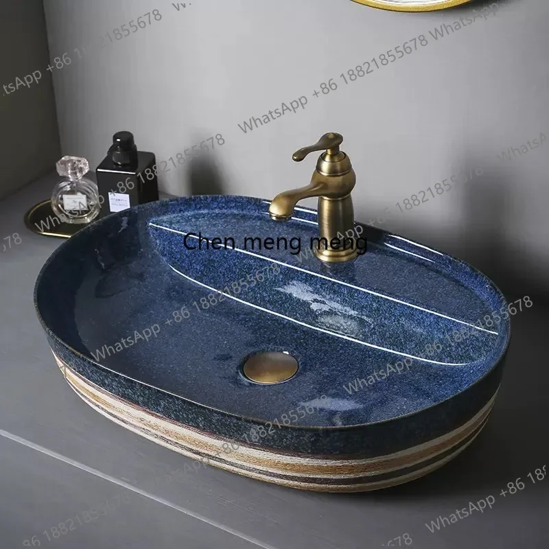 

New arrive Mutil-Color Table Basin Oval Washbasin Ceramic Washbasin Art Basin Balcony Bathroom Countertop bathroom sink 590*410*