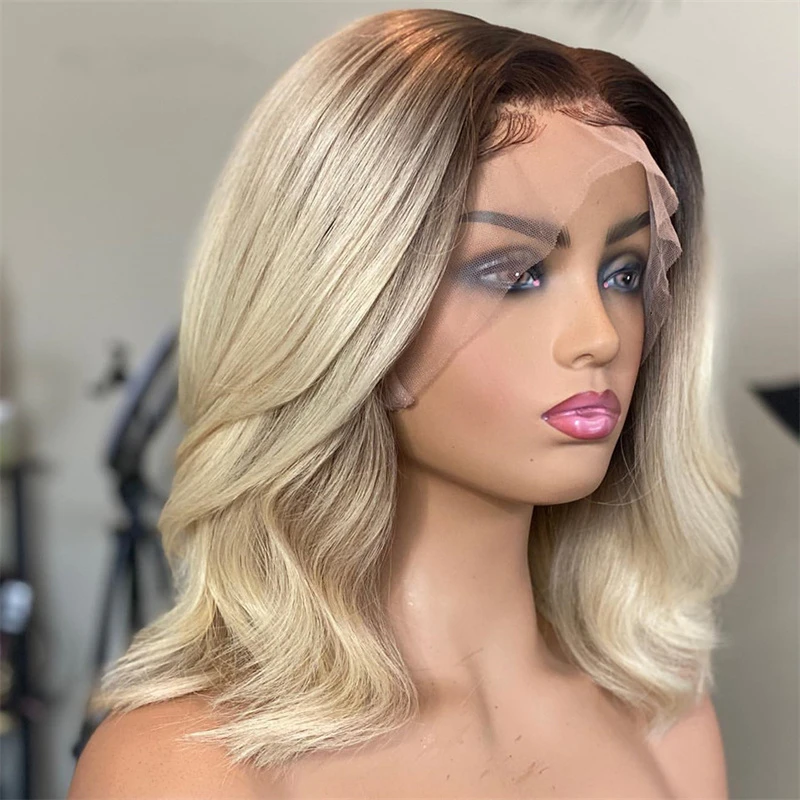 

Blonde 613 Short Pixie Cut Lace Human Hair Wigs For Women Brazilian Hair Wigs With Black Root Short Woman Lace Wig