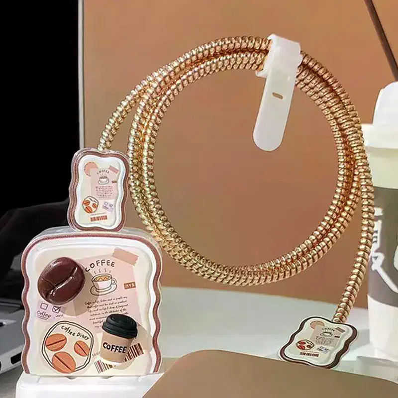 18/20W Charger Cable Protector - Cute Coffee Design Spiral Sleeve for Original Data Lines