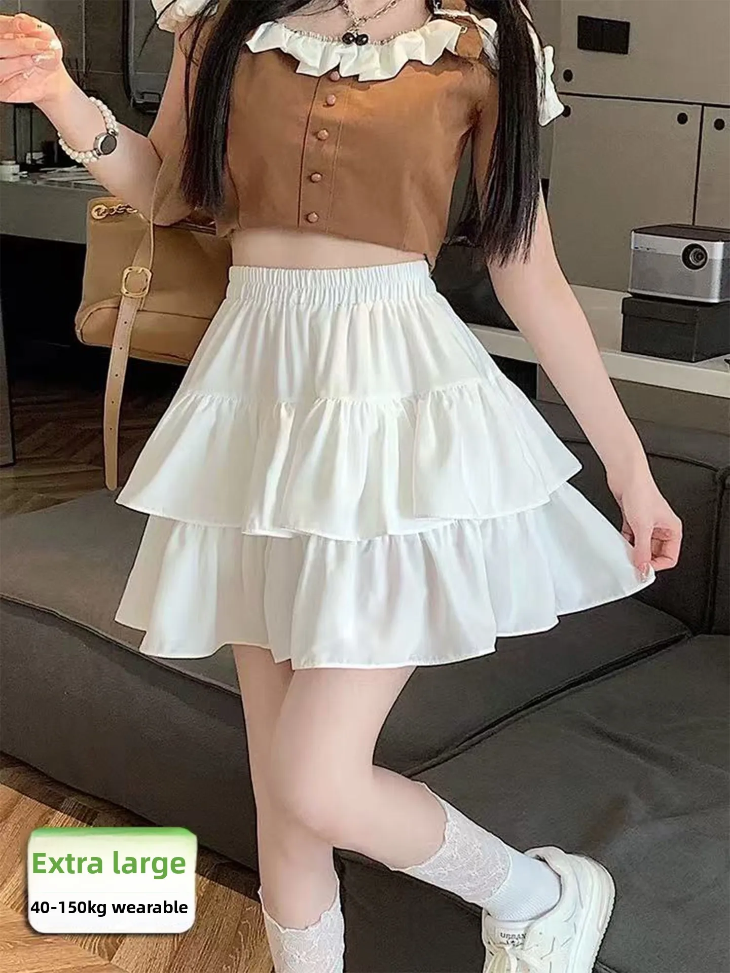 White A-Line Puffy Half Skirt Women's Summer High Waist Cake Skirt Meat Covering Slimming Short Skirt Girls Premium Fashion