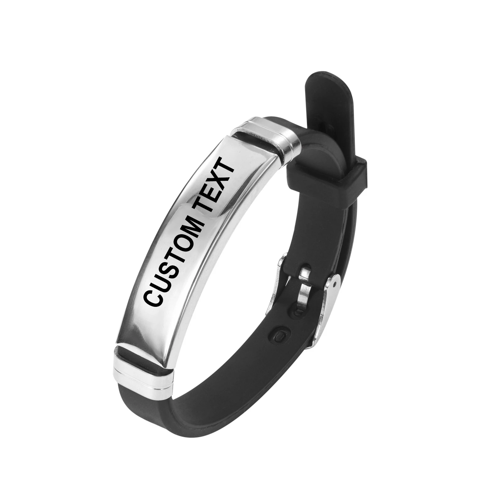 Fashion Punk Custom Logo Name Silicone Bracelet Black Engraved Text Wristband for Men Women Luxury Brand Accessory for Friend