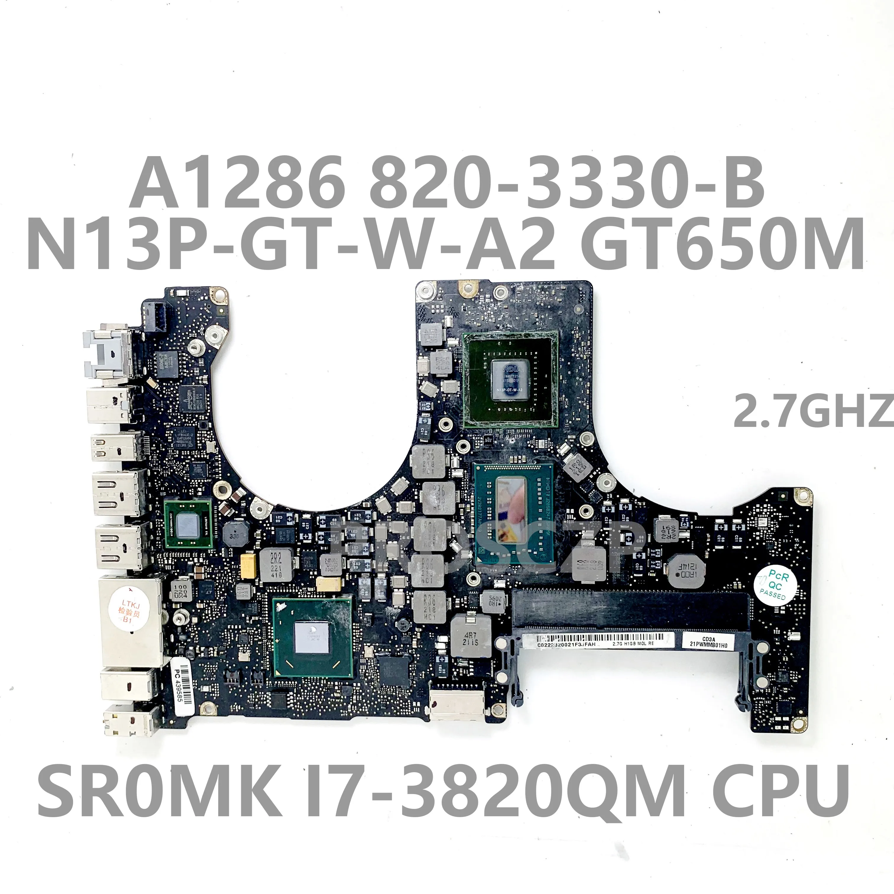 

820-3330-B 2.7Ghz For APPLE Macbook A1286 Motherboard N13P-GT-W-A2 GT650M With SR0MK I7-3820QM CPU 100% Full Working Well