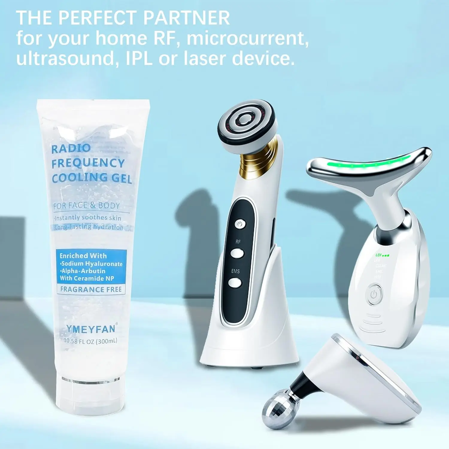 เจลนำไฟฟ้า 300 มล. สำหรับอุปกรณ์ไมโครเคอร์เรนท์ ผสมไฮยาลูรอนและเซราไมด์ เจลให้ความชุ่มชื้น ปราศจากน้ำหอม สำหรับการปรับรูปหน้าและร่างกาย