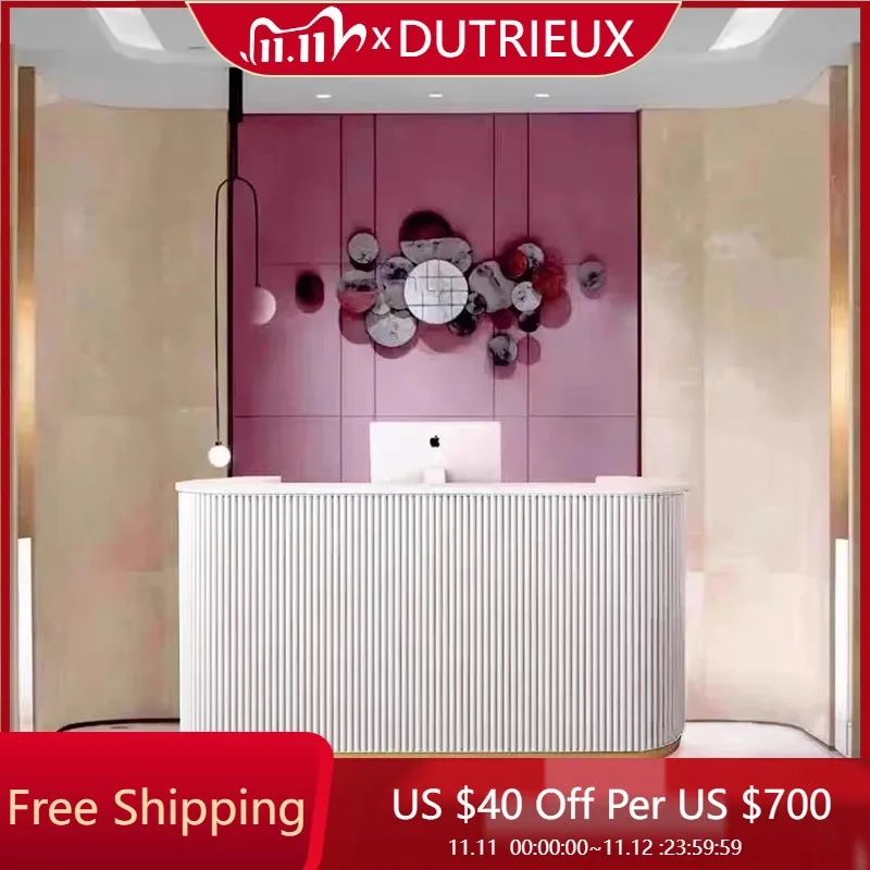 

White Simple Reception Desk Counter Luxury Hair Cream Cloud Office Reception Desks Modern Comptoire Accueil Postmodern Furniture
