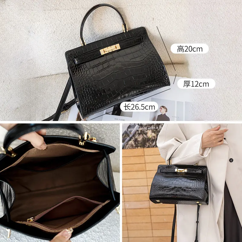 Bolso de mano con estampado de piel de cocodrilo para mujer, de la marca Aidrani, con solapa de cuero genuino, bolso de hombro de diseño para el trabajo, la oficina, fiestas y el uso diario.