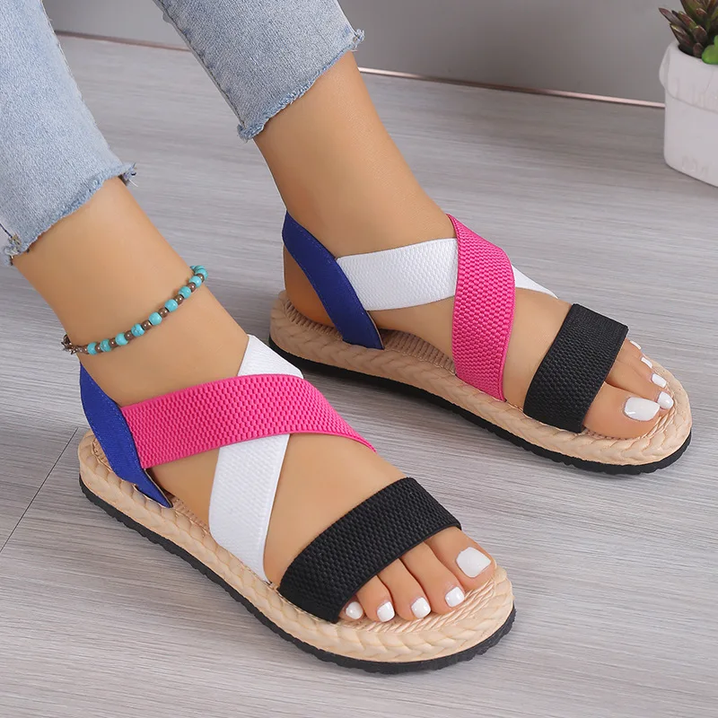 women new sponge platform mid-heel round toe flip flops female large size beach slippers outdoor all-match casual slippers
