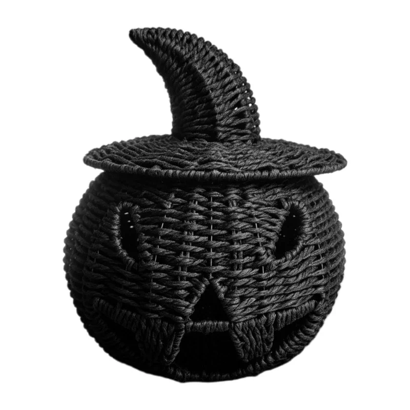 Woven Halloween Pumpkin Decors Woven Faux Rattan Black Tabletop Accent Holder for Shelf Styling, Entryway Displays Y5GB