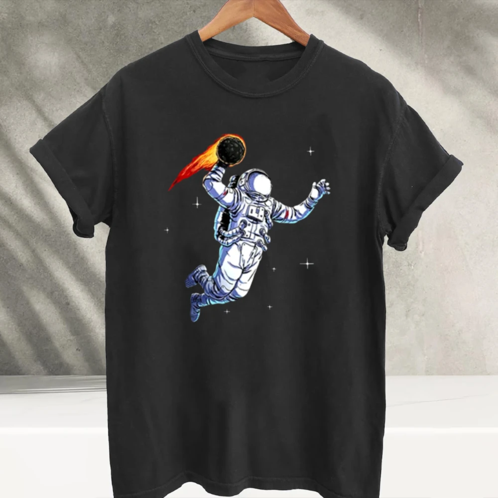 Unisex Astronaut Slam Dunk Meteor Space Graphic T‑Shirt Cosmonaut Basketball Comet Star Galaxy Art Print Soft Cotton Loose Tees