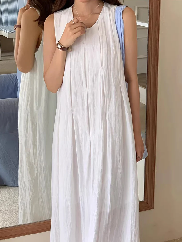 Chic Sommer Sanfter Wind runde Ne Akkordeon Falten Design Lose Beiläufige Weste Dr Lange Dr frauen Faion Koreanische Sle