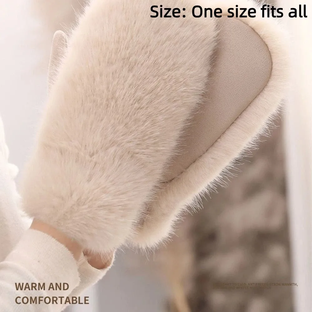 Fashion Fleece Lining Winter Gloves Keep Warm Windproof Gloves Furry Thickened Faux Fur Mittens Winter Season
