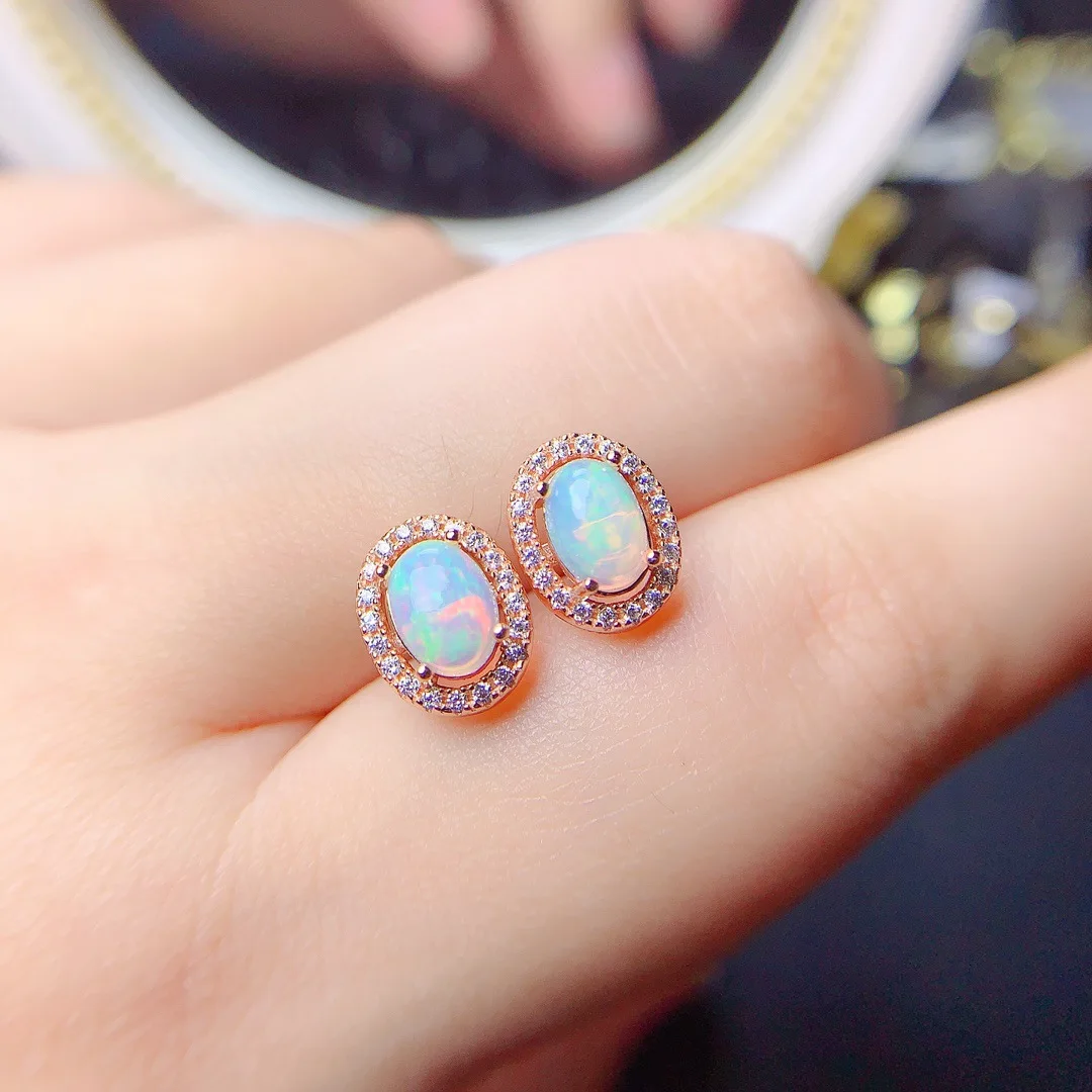 S925 Sterling Silver Natural Opal Stud Earrings 5*7mm Earrings for Women Earings Free Shipping for Girls