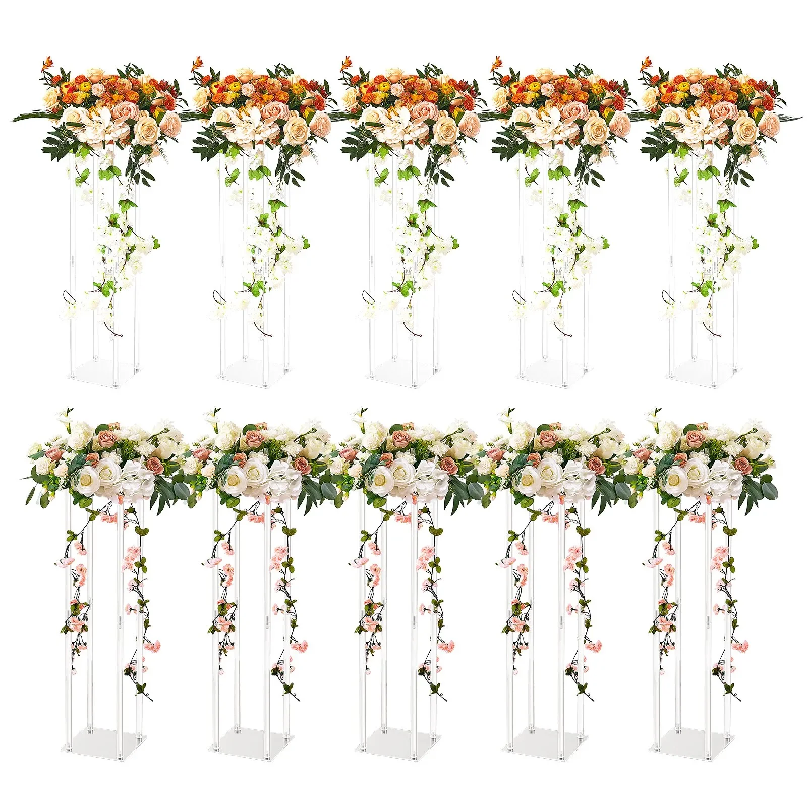 

VEVOR 10PCS 23.6inch Column Wedding Flower Stand High With Acrylic Laminate Vase Geometric Centerpiece Stands Cylindrical Floral