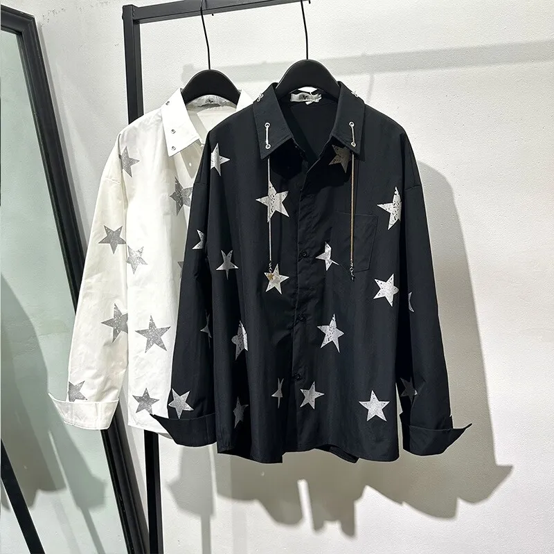 Trendy High-Grade Popular Five-Pointed Star Printed Loose Long Sleeves Shirt Ruan Shuai Retro Sneaky Design Temperament Top