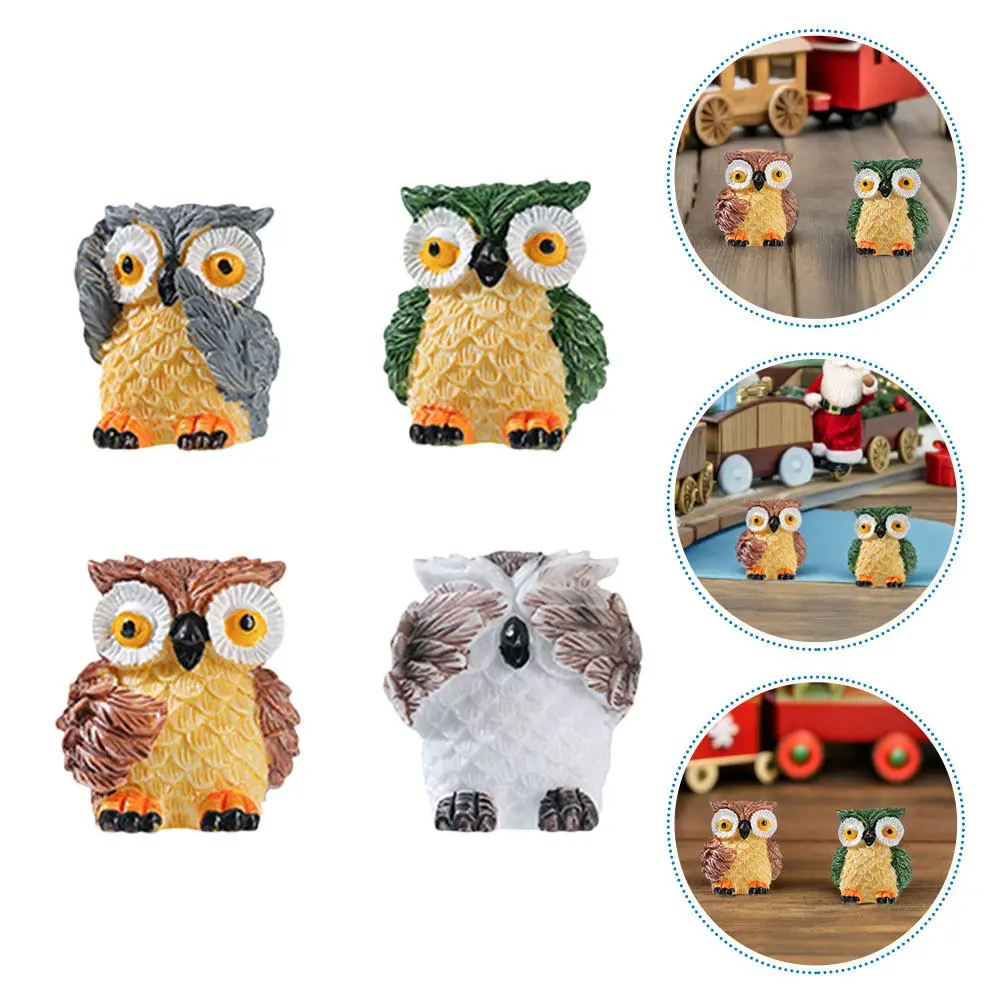4Pcs Miniature Resin Owl Sculptures Micro Landscape Decor Bonsai Garden Accessories Office Decoration Mini Resin Owl Statues