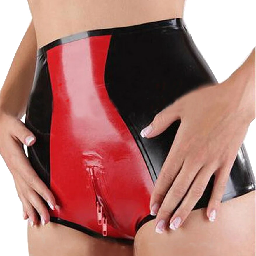 Sexy Women Latex Lingerie  Shorts High Waist Panties With Crotch Zip Plus Size XXXL Custom Made Handmade Costuems S-LPW026