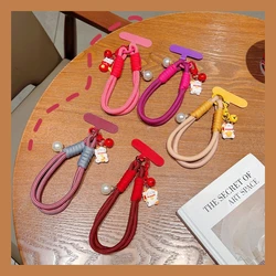 Universal Braided Mobile Phone Lanyard Strap Cartoon Cat Hanging Chain Ring Cord with Patch Wrist Strap Cell Phone Detachable