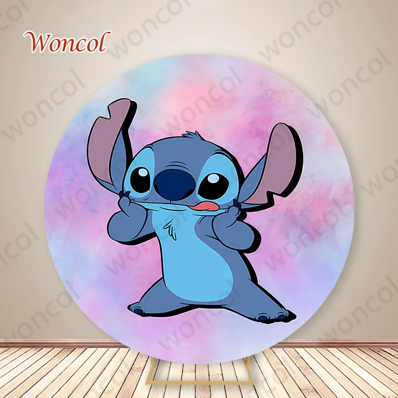 Disney Stitch Round Backdrop Lilo & Stitch Background Child Birthday Round Backdrop Cylinder Cover Decorations Photo Props