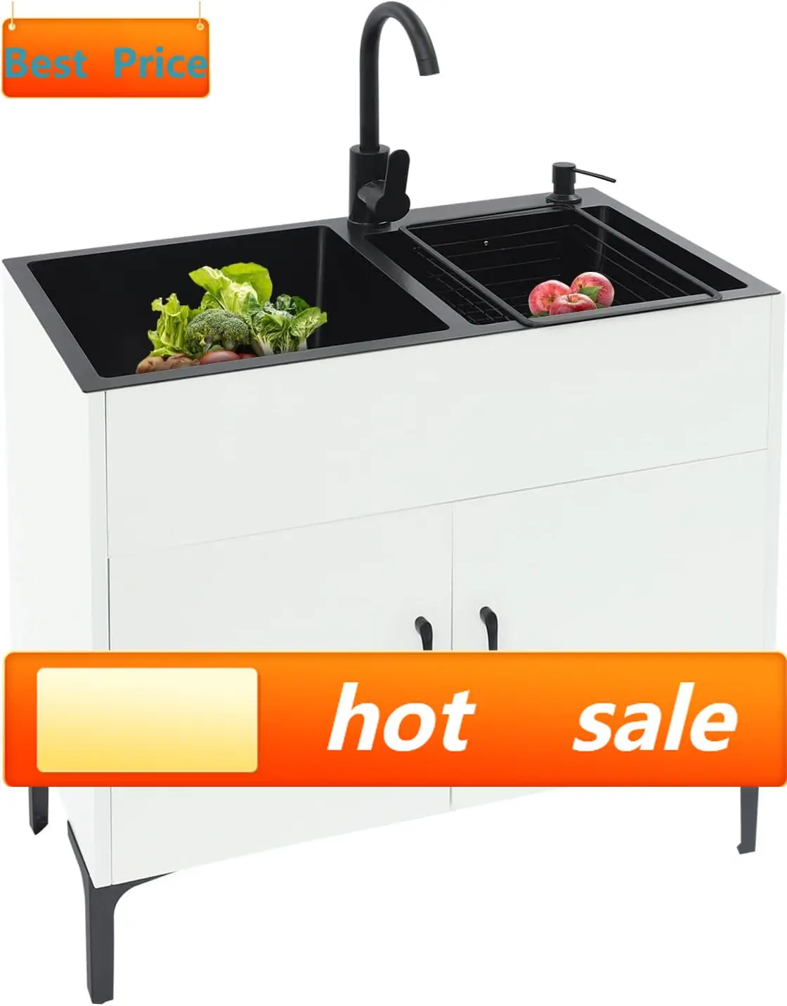 

Sell-hot 30-Inch Laundry Sink With Cabinet And Hot Cold Swivel Fauce, Kitchen Sink Cabinet Stainless Steel With Draining Basket,