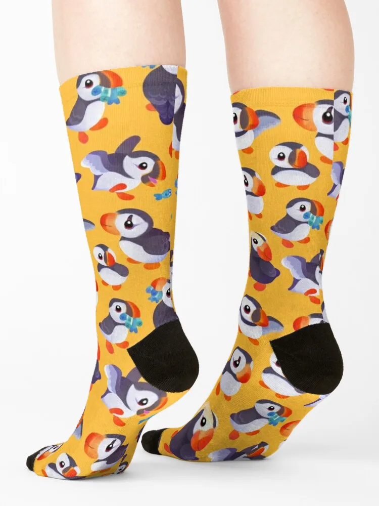 Happy puffin - yellow Socks hockey FASHION Rugby sports and leisure Socks For Women Men's