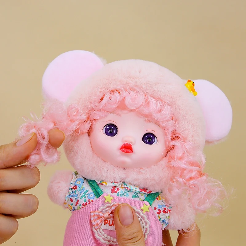 Exquisite schöne Puppe Vinyl Gesicht Plüschtiere lockiges Haar Puppe tragen Kleidung Geburtstag Weihnachtsgeschenk für Kinder Mädchen Hängetasche