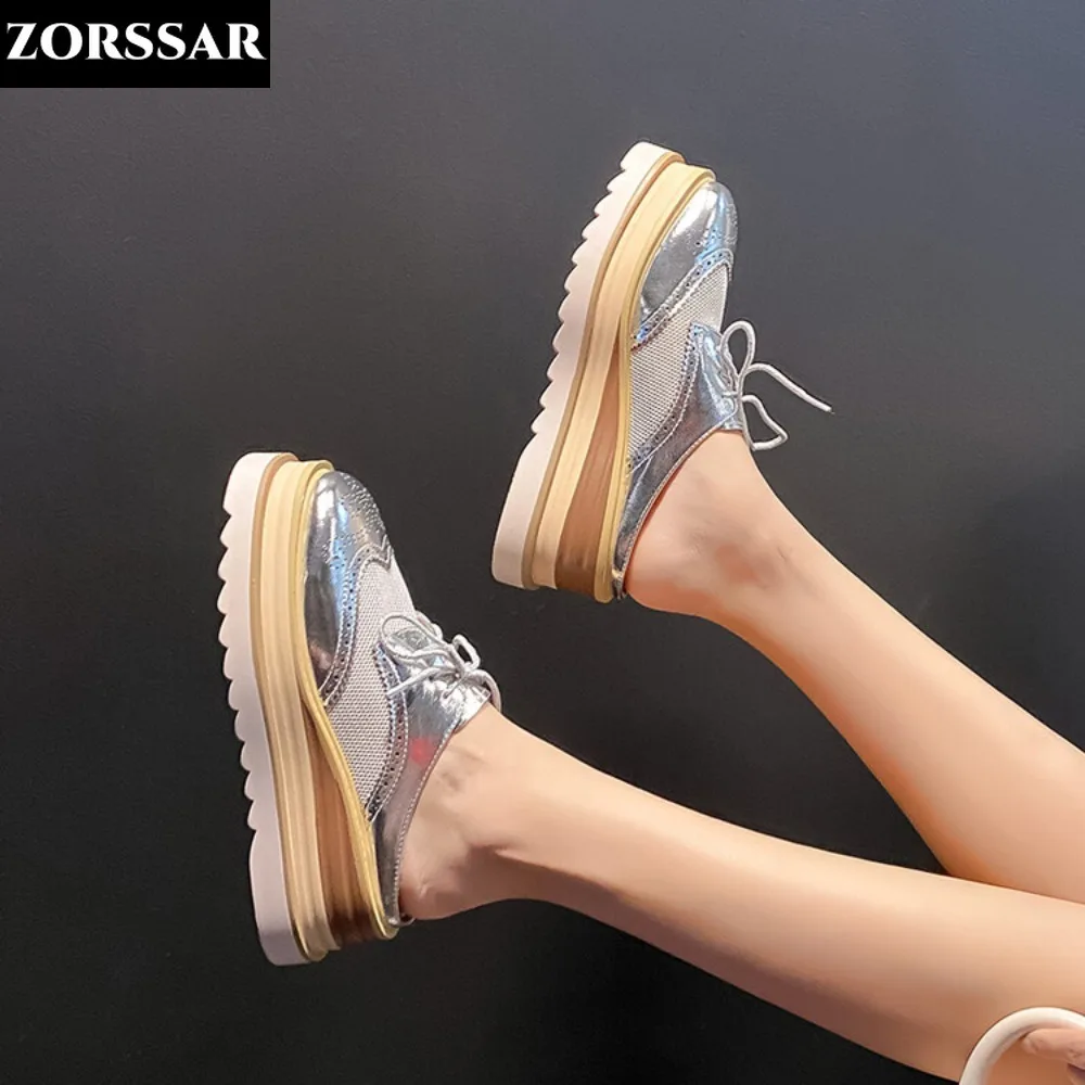 Summer Women Half Slippers Platform Breathable Mesh Genuine Leather Mules Shoes Casual Party Shoes Female Outdoor Slides