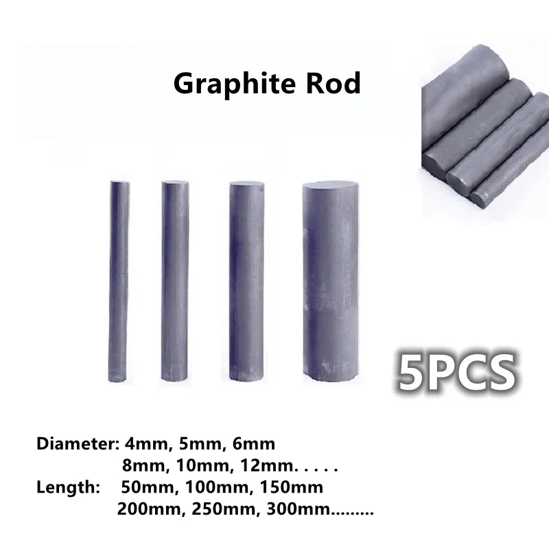 

5Pcs Black Carbon Rod Graphite Electrode Cylinder Rods Bars For Industry High Temperature Conductive Carbon Rods