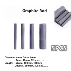 5Pcs Black Carbon Rod Graphite Electrode Cylinder Rods Bars For Industry High Temperature Conductive Carbon Rods