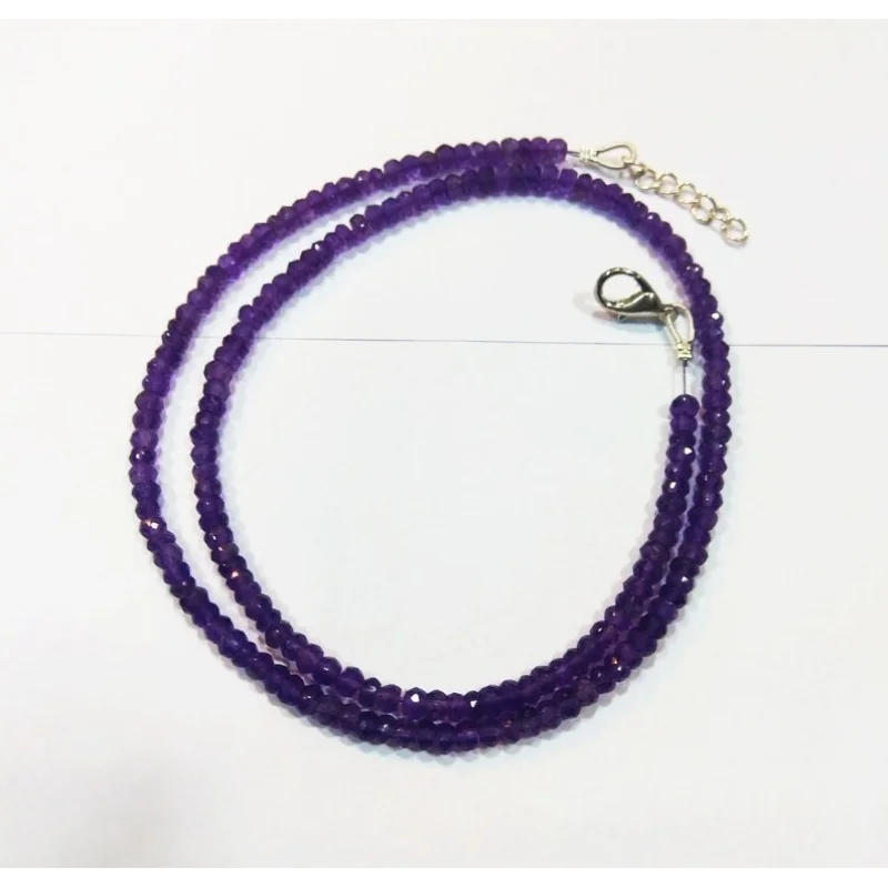 

Beautiful 3-4MM Amethyst Faceted Rondelle Gemstone Beaded Anxiety Necklaces 24''