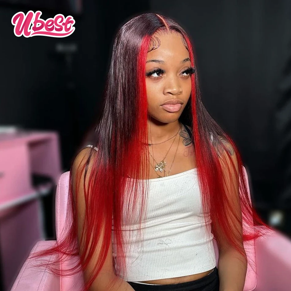 

Ombre 1b Red Colored 13X6 13X4 Straight Transparent Lace Front Wig 100％ Human Hair 200％ Density Brazilian Hair Lace Front Wigs