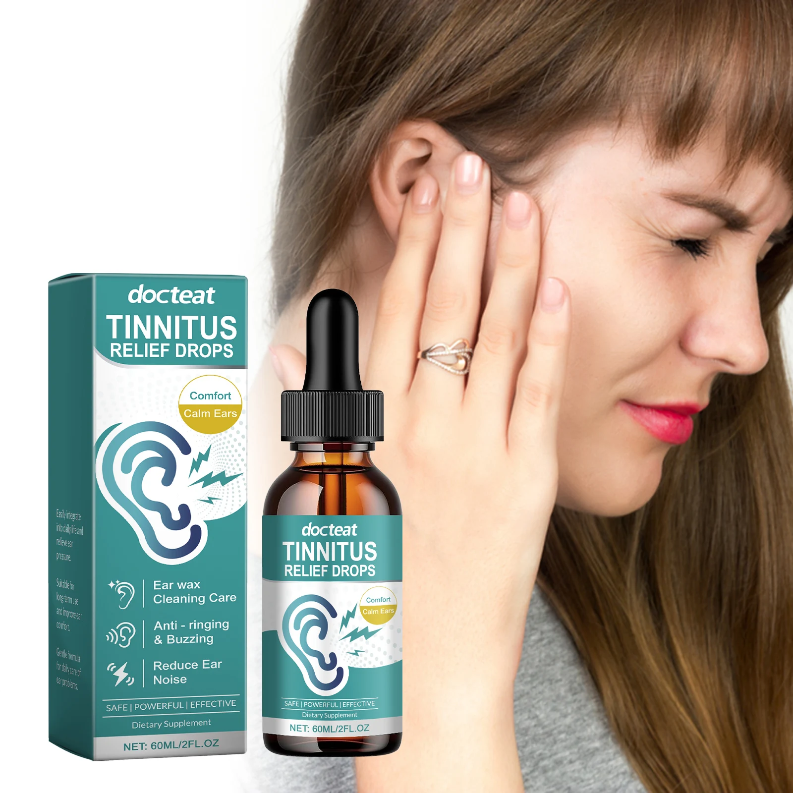

Ear Health Drops for Ringing & Buzzing Sensations, Herbal Tinnitus Support to Soothe Ear Pressure, Easy-to-Use Liquid Supplement