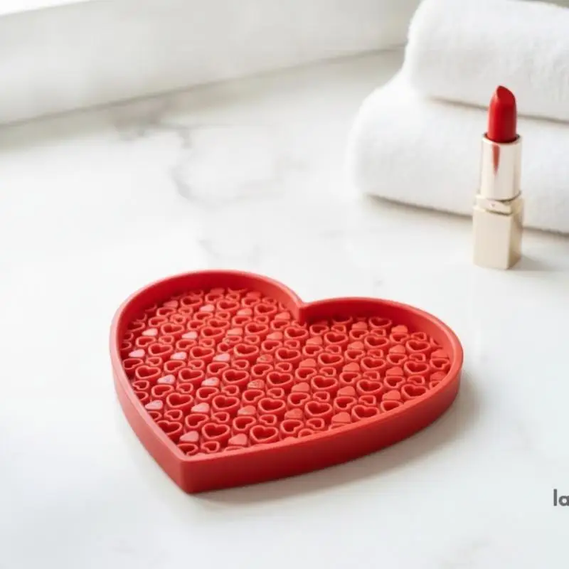 Cute Heart Shaped Makeup Brush Cleaning Tray Multi Hole Scrubbing Pad Portable Sponge Brush Cleaner Tool