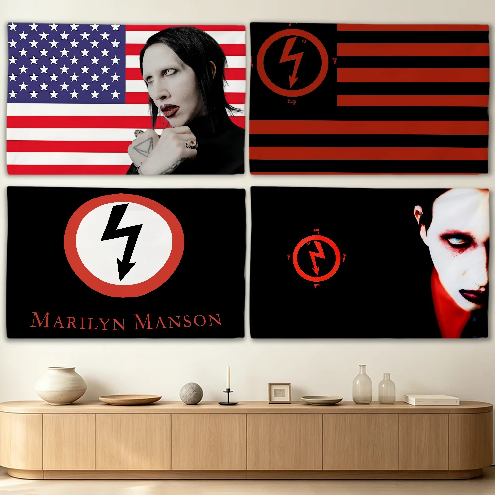 Singer M-Marilyn M-Manson Flag Advertising Banner For Camping Decoration Outdoor & Garage Wall Hanging Decorations