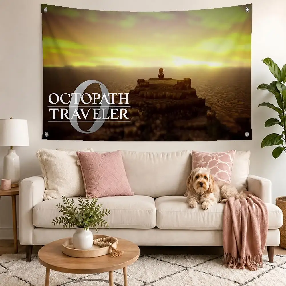 Epic Game Octopath Flags Concert Print Wall Hanging Art Banner, Indoor Outdoor Bedroom Home Decor Backdrop, Perfect Gift