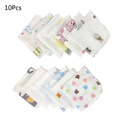 10Pcs Baby Washcloths Cartoon Cute Print Double Layer Gauze Infant Face Towel Absorbent Square Burp Cloths Handkerchief Random