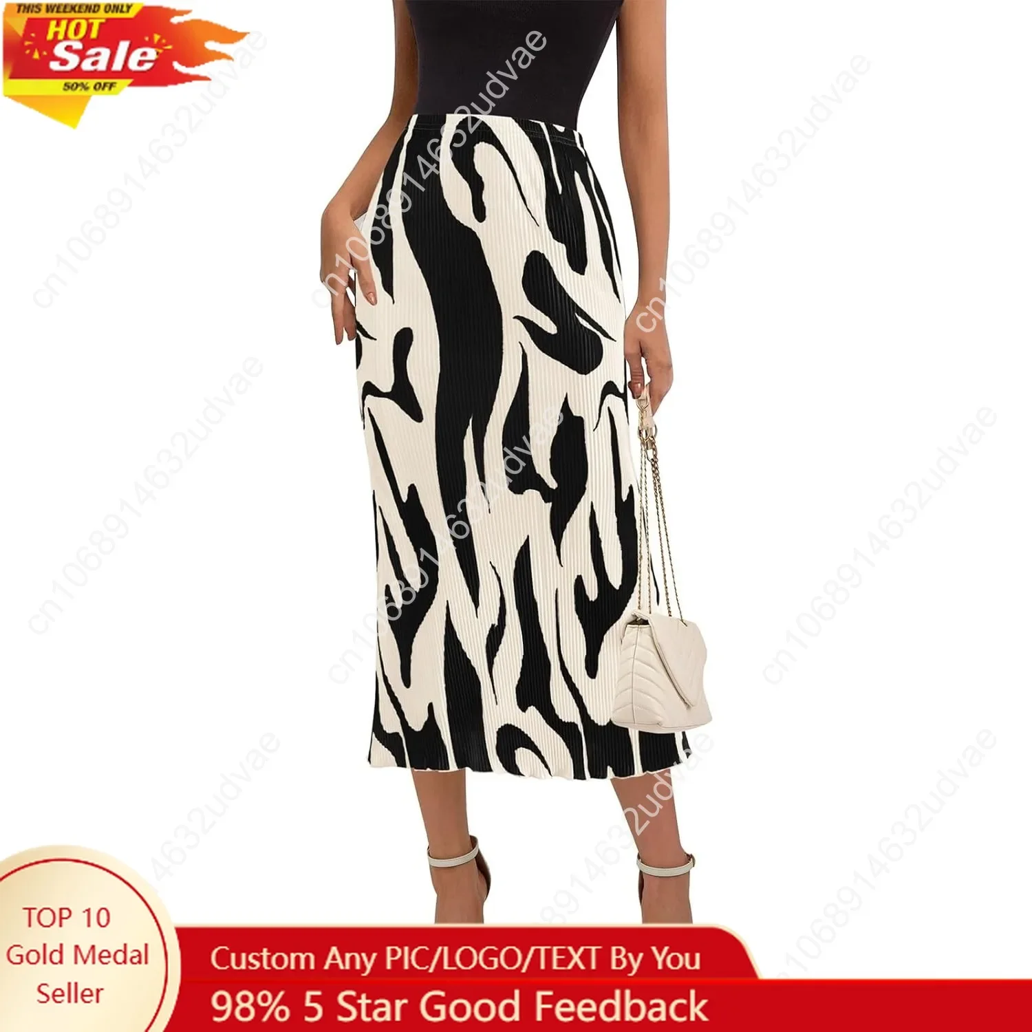 

Women's 2025 Summer High Waist Graphic Print A Line Pleated Long Skirts for Women Trendy Plisse Midi Skirt