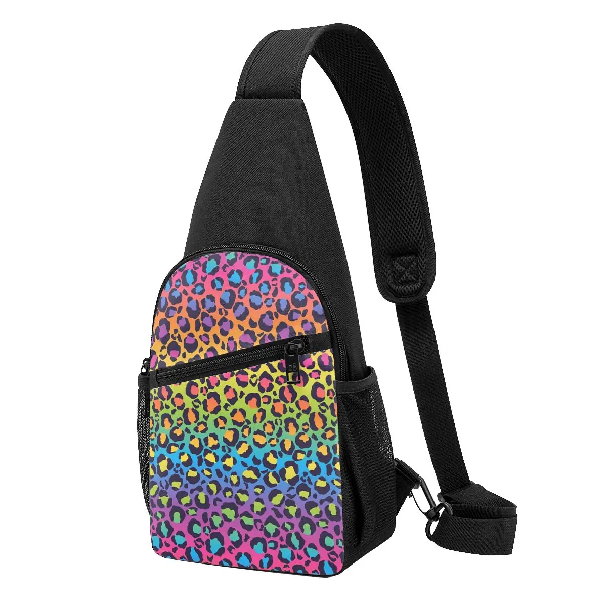 Bright Rainbow Ombre Gradient Leopard Print Pattern Chest Bag Men Sling Crossbody Backpack Chest Bag Hiking Daypack Shoulder Bag