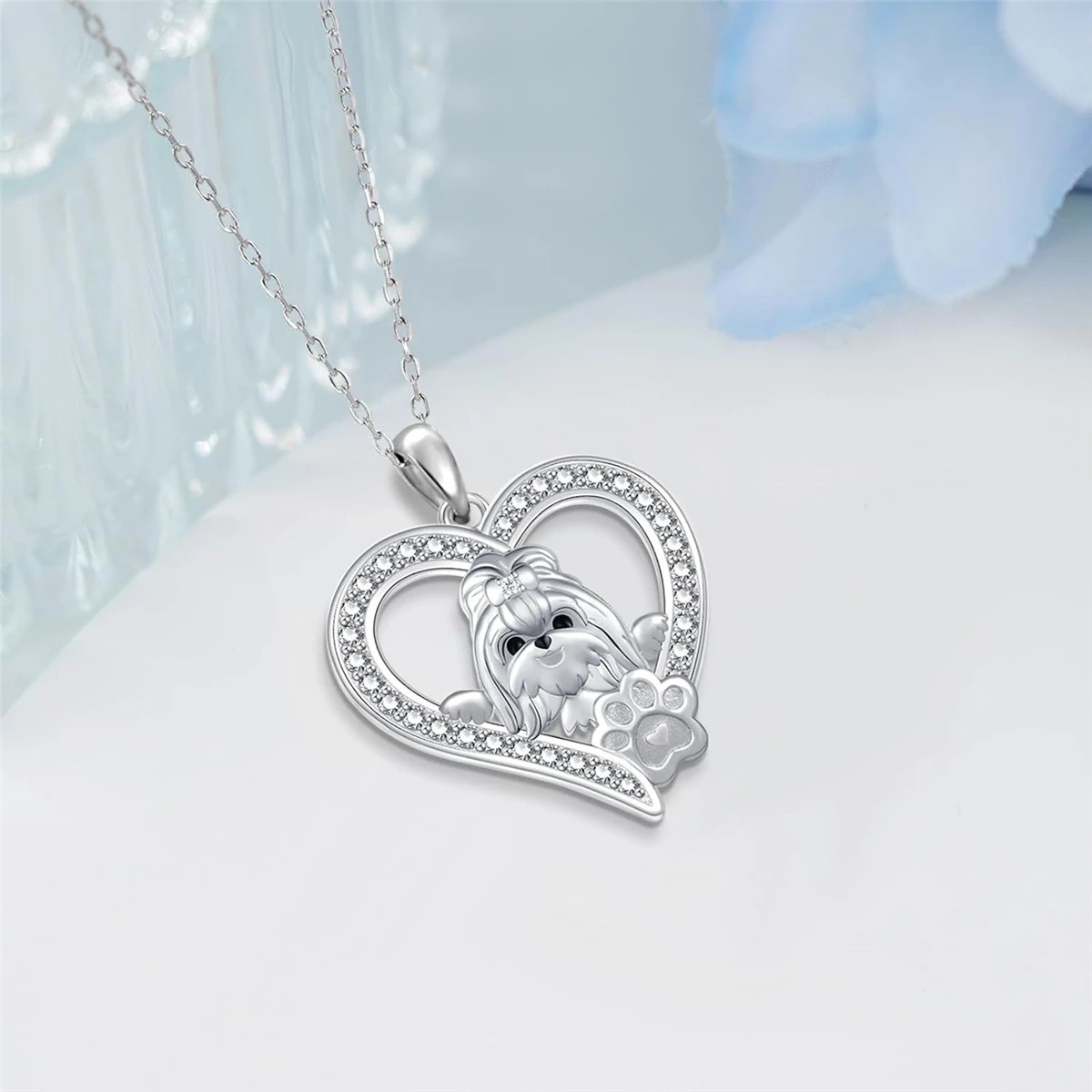 1Pc Cute Heart Shape Shih Tzu Rhinestone Necklace Exquisite Pet Puppy Memorial Jewelry Dog Lover Holiday Birthday Gift
