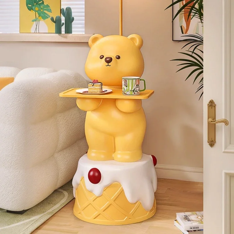 Cute cream wind sofa side few ornaments, living room floor lamp integrated side cabinet storage cartoon small coffee table
