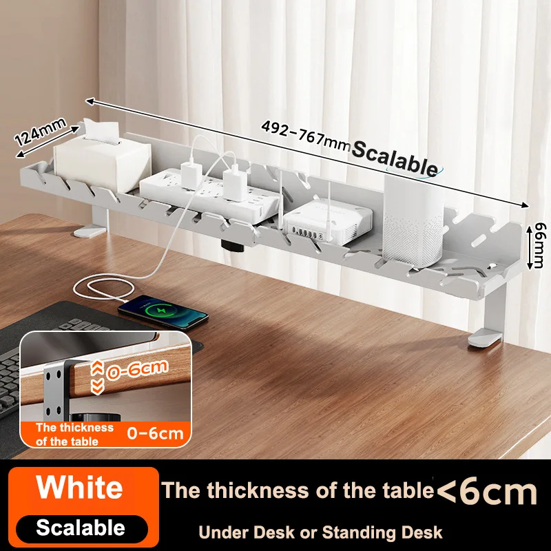 No-Screw Under Table Storage Rack Metal Cable Management Tray Standing Desk Organizer Cord Management Storage Accessories