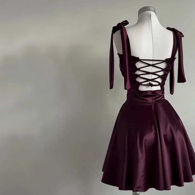 فستان صيفي أنيق بدون أكمام بدون ظهر بطيات صغيرة للنساء 2025 فساتين باليه أنيقة بأربطة على شكل حرف A فستان الأميرات للحفلات المسائية #5