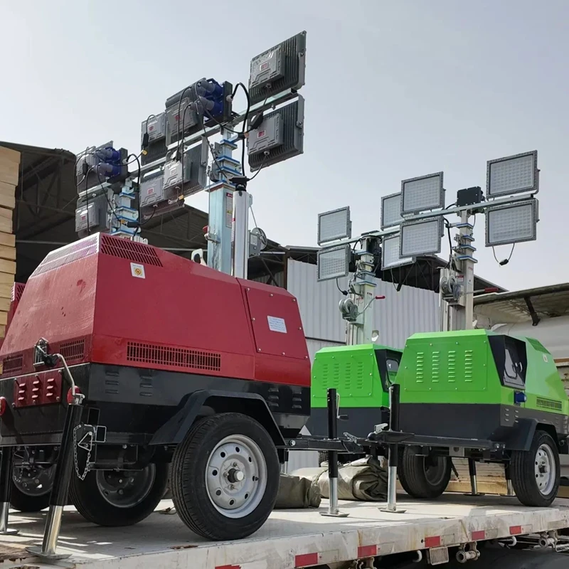 5m 7m 9m Hand Push And Trailer-type LED Movement Portable Outdoor Mobile Lighting Light Tower EPA Environmental Standards