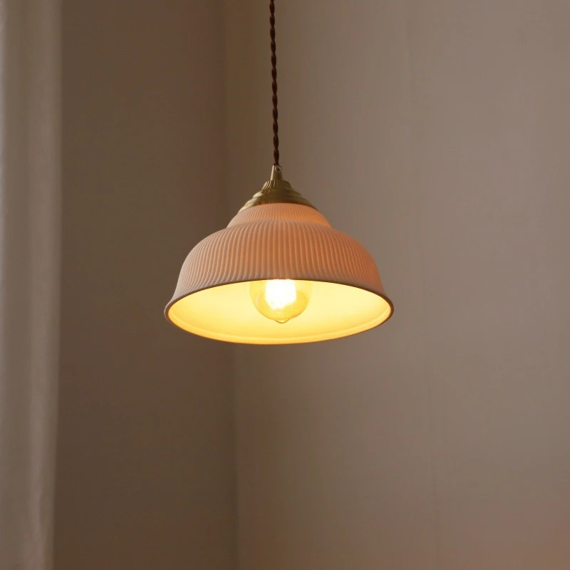 Zen Retro Ceramic Pendent Lamp, Nordic Brass Japanese-style Lighting Fixture for Dining Room Tea Room Bedroom Bedside Entrance