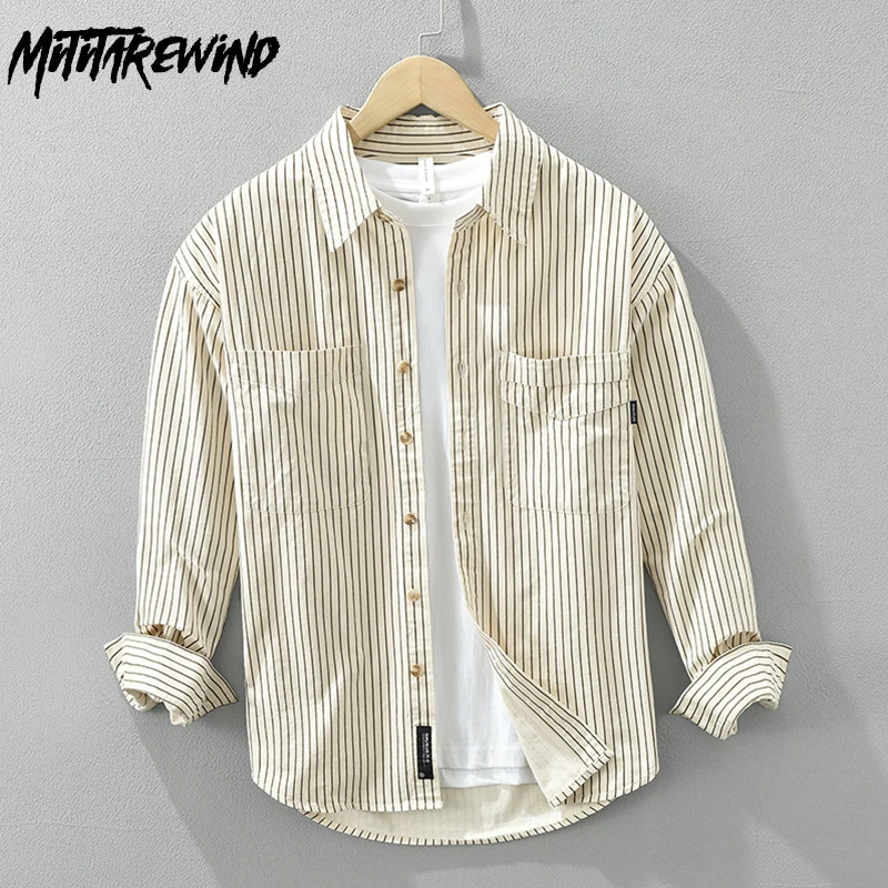 

Spring New Men's Shirts Daily Causal Striped Shirt Long Sleeve Pure Cotton Button Up Shirt Men Japanese Simple Versatile Tops